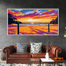 Beach Volleyball, Sunset Beach Scene, Vibrant Coastal Wall Art, Bold Seaside Decor, Framed Canvas Print, Game Room Wall Art