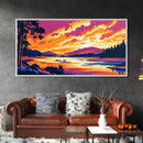 Autumn River, Forest Sunset, Nature Landscape, Vibrant Fall Decor, Wilderness Home Aesthetic, Framed Canvas Print