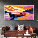 Canoe Sunset, Lake Reflection, Peaceful Nature Scene, Wilderness Wall Art, Tranquil Home Decor, Framed Canvas Print