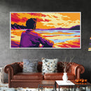 Contemplation, Vibrant Beach Scene, Sunset Reflection Art, Cozy Home Decor, Canvas Print, Living Room Wall Art, Meditation Art