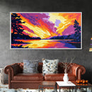 Fiery Sunset, Dramatic Sky, Scenic Nature Art, Landscape Home Decor, Warm Color Palette, Modern Framed Canvas Print