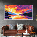 Sunset Lake, Vibrant Landscape, Nature Wall Art, Modern Home Decor, Framed Canvas Print, Living Room Artwork, Mountain Painting