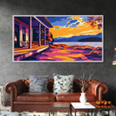 Cozy Porch, Mountain View, Autumn Landscape, Warm Home Decor, Framed Canvas Print, Rustic Cabin Art, Nature Wall Artwork