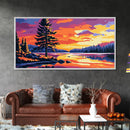 Lone Pine, Sunset Lake, Peaceful Nature Scene, Modern Home Decor, Framed Canvas Print, Living Room Wall Art, Wilderness Artwork