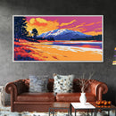 Autumn Field, Snowy Mountain, Warm Landscape, Nature Wall Art, Framed Canvas Print, Rustic Farmhouse Decor, Living Room Artwork
