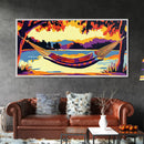 Hammock View, Relaxing Lake, Golden Sunset, Vibrant Home Decor, Framed Canvas Print, Boho Wall Art, Tranquil Nature Scene