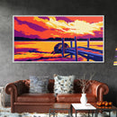 Dockside Sunset, Tranquil Lake Scene, Water Reflection Art, Nature Wall Decor, Framed Canvas Print, Rustic Home Artwork, Boho Style