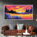 Meadow Sunset, Vibrant Landscape, Nature Wall Art, Rustic Farmhouse Decor, Framed Canvas Print, Warm Home Artwork, Countryside Scene