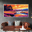 Marshland Sunset, Tranquil Water Scene, Vibrant Nature Art, Rustic Landscape Decor, Framed Canvas Print, Cabin Wall Artwork, Serene Style