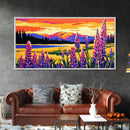Mountain Meadow, Lupine Flowers, Vibrant Sunset, Framed Canvas Print, Colorful Landscape Art, Nature Wall Decor, Boho Home Art
