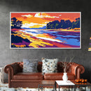 Ocean Shore, Sunset Glow, Coastal Serenity, Framed Canvas Print, Beach House Wall Art, Nautical Decor, Vibrant Seascape Painting