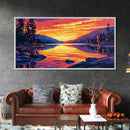 Mountain Lake, Forest Reflection, Tranquil Sunset, Framed Canvas Print, Cabin Wall Art, Wilderness Landscape, Nature Inspired Decor
