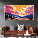 Misty Mountains, Sunrise Sky, Tranquil Scenery, Framed Canvas Print, Cozy Cabin Decor, Colorful Wall Art, Wilderness Home Aesthetic
