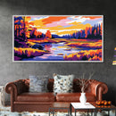 Autumn River, Vibrant Fall Landscape, Warm Color Nature Art, Bold Scenic Print, Framed Canvas Print, Living Room Wall Art
