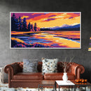 Serene River, Twilight Landscape, Nature Art, Rustic Wall Decor, Framed Canvas Print, Minimalist Home Style, Calm Living Space Aesthetic