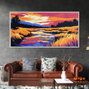 Flowing Stream, Sunset Glow, Nature Wall Art, Vibrant Scenery, Framed Canvas Print, Outdoor Enthusiast Gift, Relaxing Home Decor