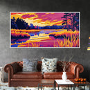 Marshland Sunset, Vibrant Fall Scene, Bold Landscape Print, Warm Color Nature Art, Rustic Cabin Decor, Canvas Print, Office Accent