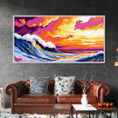 Ocean Wave, Colorful Seascape, Beach Decor, Coastal Wall Art, Sunset Painting, Modern Nautical, Surfing Art, Framed Canvas Print