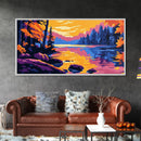 Forest Lake, Autumn Reflection, Serene Landscape, Nature Lover’s Wall Art, Vibrant Sunset, Peaceful Retreat, Framed Canvas Print