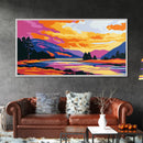 Serene River, Colorful Mountain Scene, Nature Wall Art, Framed Canvas Print, Relaxing Art, Bedroom Wall Decor, Sunset Painting