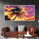 Palm Tree, Tropical Sunset, Island Vibes, Framed Canvas Print, Coastal Wall Art, Beach House Decor, Summer Aesthetic, Vibrant Painting