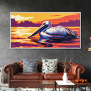 Pelican, Water Reflection, Framed Canvas Print, Coastal Wildlife Wall Art, Beach House Decor, Vibrant Animal Painting, Nature Art