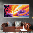Fiery Explosion, Abstract Ocean Art, Surreal Sunset, Framed Canvas Print, Vibrant Wall Decor, Modern Art, Living Room Statement
