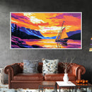 Sailboat at Sunset, Tranquil Waters, Mountain Lake, Canvas Print, Nautical Decor, Ocean Wall Art, Living Room Painting, Vibrant Colors