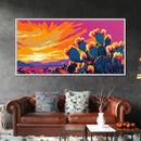 Cactus Sunset, Desert Wall Art, Southwest Decor, Vibrant Landscape, Boho Art, Warm Tones, Living Room, Framed Canvas Print