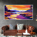 River Valley, Peaceful Scenery, Boho Landscape, Vibrant Sunset, Nature Lover Art, Office or Living Room, Framed Canvas Print