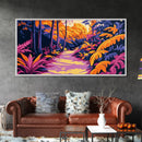 Tropical Path, Jungle Landscape, Exotic Nature, Boho Aesthetic, Sunset Colors, Vibrant Greenery, Bedroom Wall Art, Framed Canvas Print