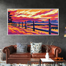 Rustic Fence, Countryside Sunset, Warm Tones, Scenic Landscape, Boho Art, Western Wall Decor, Cozy Living Room, Framed Canvas Print