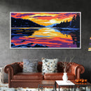 Lake Reflection, Tranquil Water, Vibrant Sunset, Wilderness Escape, Cozy Cabin Vibes, Nature Wall Art, Office Art, Framed Canvas Print