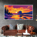 Lakeside Sunset, Golden Reflection, Peaceful Landscape, Vibrant Colors, Nature Lover’s Decor, Cozy Home Art, Framed Canvas Print
