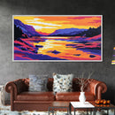 Serene River, Vibrant Sunset, Nature Artwork, Mountain View, Colorful Wall Art, Rustic Home, Living Room, Canvas Print