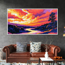 Vibrant Sunset, Golden River, Scenic Nature, Warm Tones, Tranquil Landscape, Office Decor, Living Room, Canvas Print