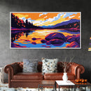 Mountain Lake, Tranquil Waters, Serene Landscape, Colorful Sky, Nature Wall Art, Office Space, Rustic Style, Canvas Print