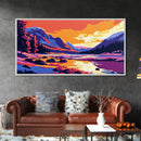 Mountain Lake, Sunset Painting, Scenic Art, Canvas Print, Vibrant Landscape, Office Wall Art, Nature Lover Gift, Adventure Decor