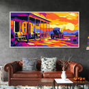 Western Porch, Sunset, Cowboy, Framed Canvas Print, Rustic Wall Art, Old West Scene, Country Home Decor, Warm Tones, Living Room Art