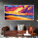 Beach, Ocean, Sunset, Framed Canvas Print, Coastal Wall Art, Seascape Painting, Vibrant Beach Scene, Relaxing Decor, Bedroom Art