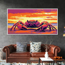 Crab, Beach, Sunset, Framed Canvas Print, Coastal Kitchen Decor, Nautical Wall Art, Ocean Lover Gift, Vibrant Colors, Dining Room Art