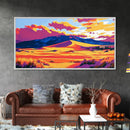 Desert, Mountains, Sunset, Framed Canvas Print, Southwest Landscape, Boho Wall Art, Earthy Tones, Vibrant Colors, Living Room Decor