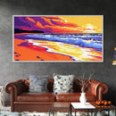 Golden Beach, Ocean Sunset, Coastal Landscape, Seashore Painting, Canvas Print, Living Room Wall Art, Summer Vibes, Serene Seascape