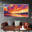 River Sunset, Majestic Cliffs, Mountain Landscape, Nature Art, Canvas Print, Office Decor, Wild Beauty, Tranquil Home Accent