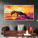 Crab Beach, Fiery Sunset, Ocean Wildlife, Marine Art, Framed Canvas Print, Bathroom Wall Art, Coastal Aesthetic, Vibrant Home Decor