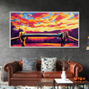 Sunset Horizon, Scenic Nature Art, Vibrant Landscape Painting, Golden Sky Decor, Framed Canvas Print, Office Wall Art, Modern Home Design