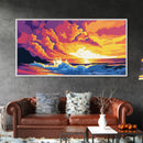Ocean Sunset, Colorful Seascape, Vibrant Waves, Wall Art, Framed Canvas Print, Beach Decor, Nautical Art, Living Room Art, Gift Idea