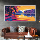 Autumn Lake, Vibrant Fall Landscape, Colorful Nature Art, Sunset Reflection, Framed Canvas Print, Living Room Wall Decor, Rustic Home Art