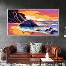 Beach Ocean Waves, Sunset, Framed Canvas Print, Tropical Wall Art, Seaside Decor, Modern Beach Art, Coastal Art, Bedroom Wall Art