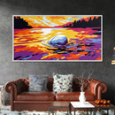 Sunset River, Reflection Vibrant, Framed Canvas Print, Colorful Landscape Art, Modern Home Decor, Nature Inspired, Living Room Wall Art